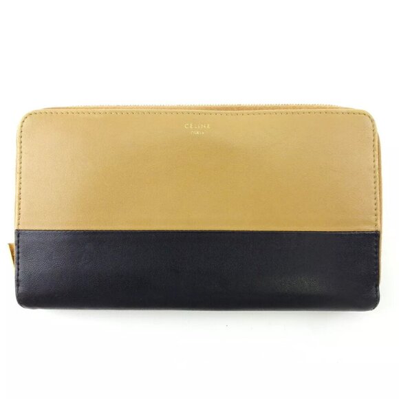 Celine long wallet bicolor beige leather Authentic USED - Picture 1 of 10